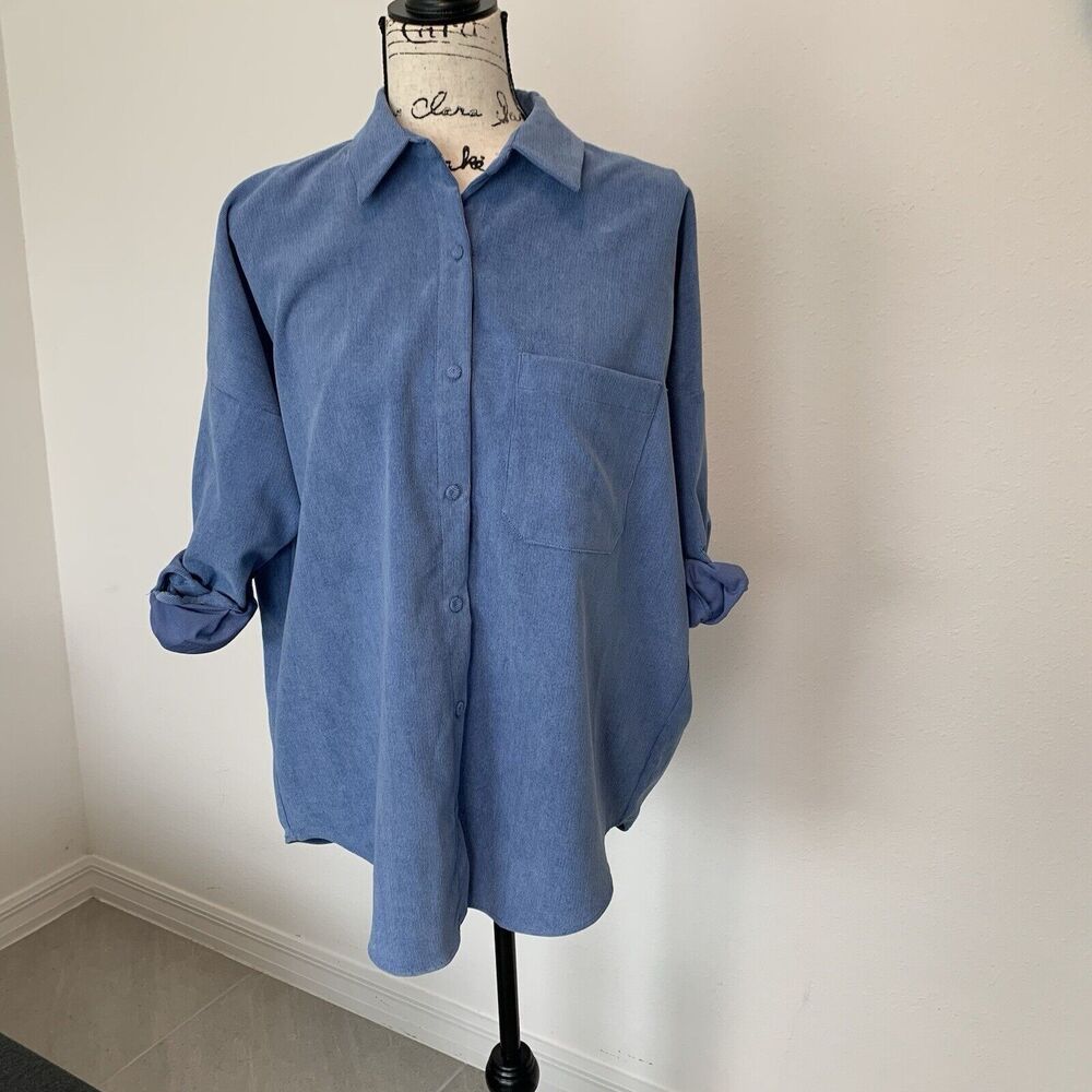 Zara Blue Boyfriend Button Down Collared Oversized Shirt Size S